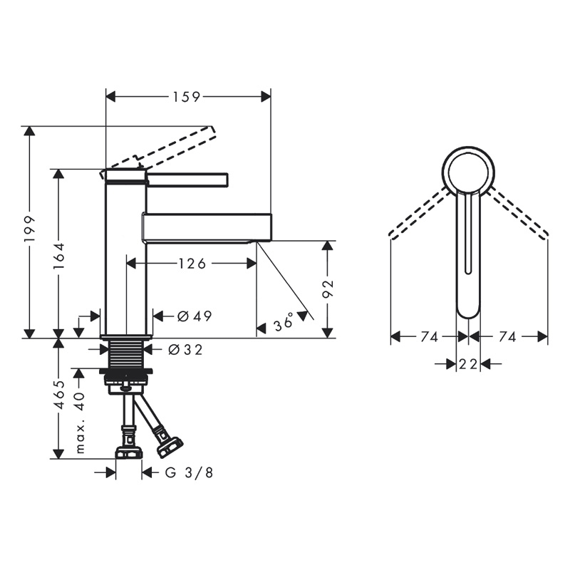 Baterie lavoar, Hansgrohe, Finoris 100, crom [3]