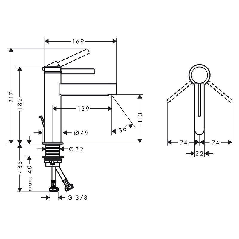 Baterie lavoar, Hansgrohe, Finoris 110, cu ventil Push-Open, crom [3]
