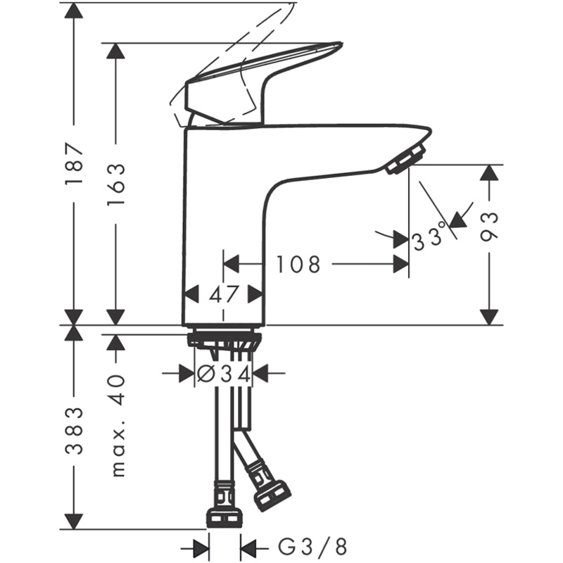 Baterie lavoar Hansgrohe, Logis 100, cu ventil, crom [3]