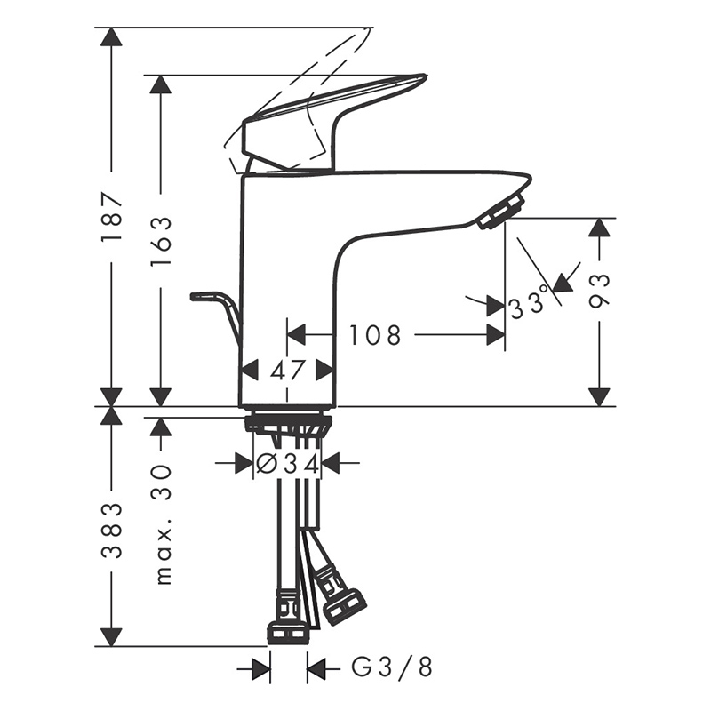 Baterie lavoar, Hansgrohe, Logis 100, cu ventil, negru mat [2]
