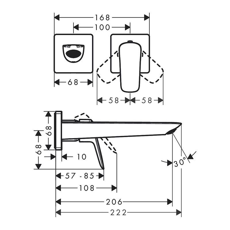 Baterie lavoar, Hansgrohe, Logis, cu montaj pe perete, cu pipa 20,6 cm si ventil, negru mat [2]