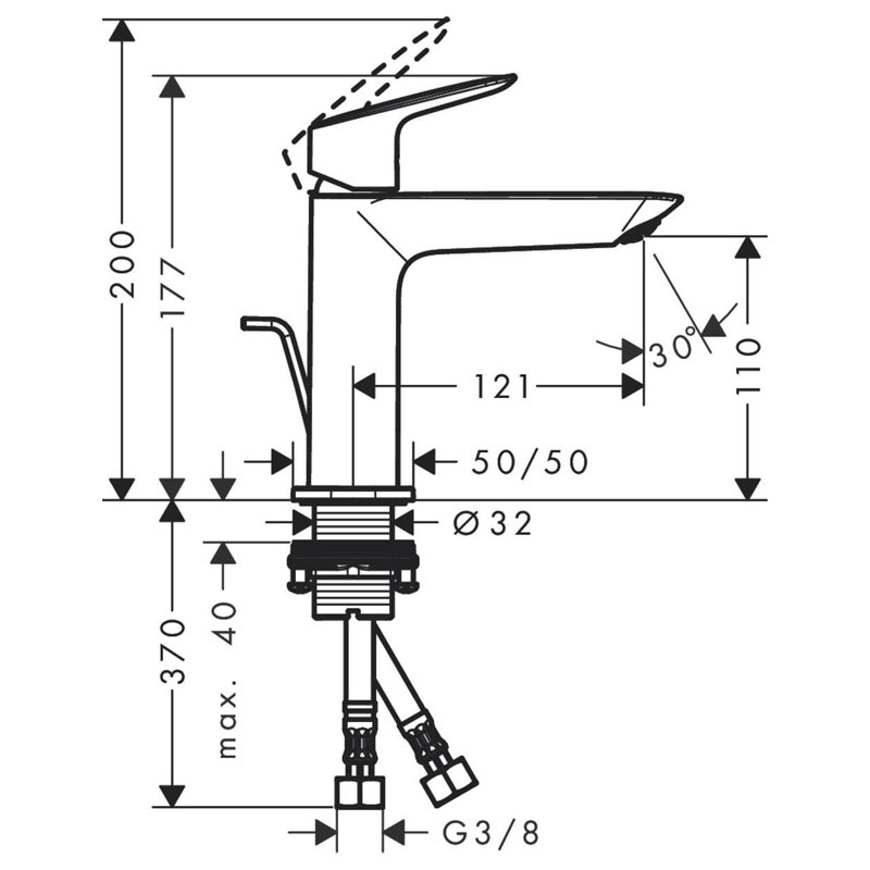 Baterie lavoar Hansgrohe, Logis Fine 110, cu ventil, crom [2]