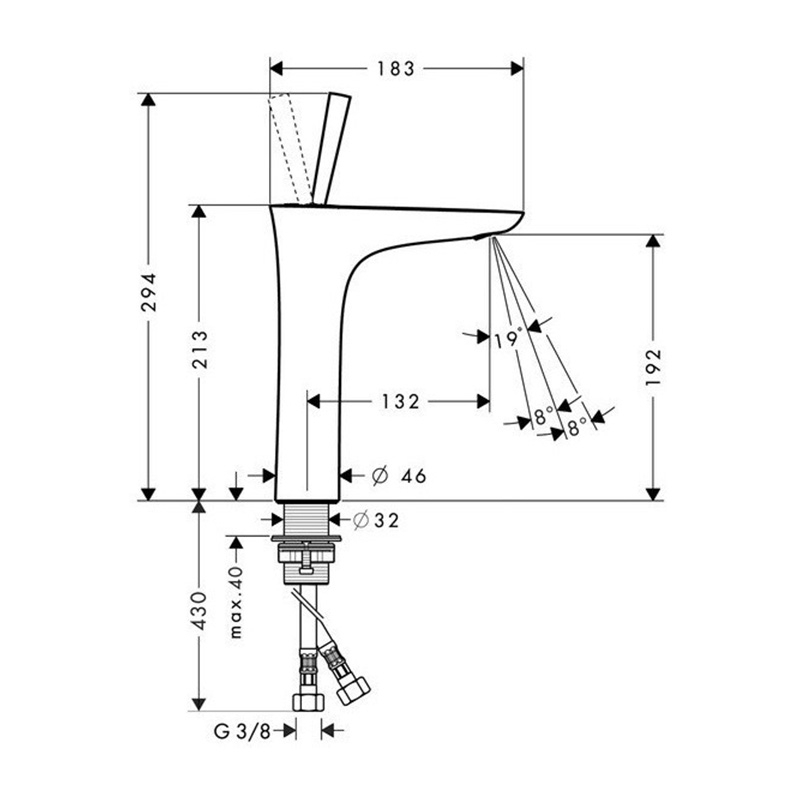 Baterie lavoar Hansgrohe, PuraVida 200, cu ventil click-clack, mâner joystick, alb/crom [4]
