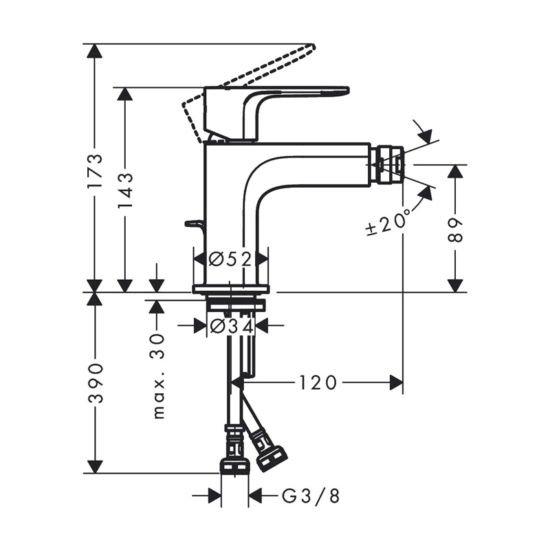 Baterie pentru bideu, Hansgrohe, Rebris S, negru mat [2]