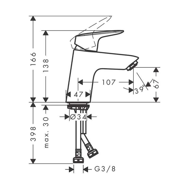 Baterie pentru lavoar Hansgrohe, Logis 70, cu ventil cu tijă, negru mat [2]