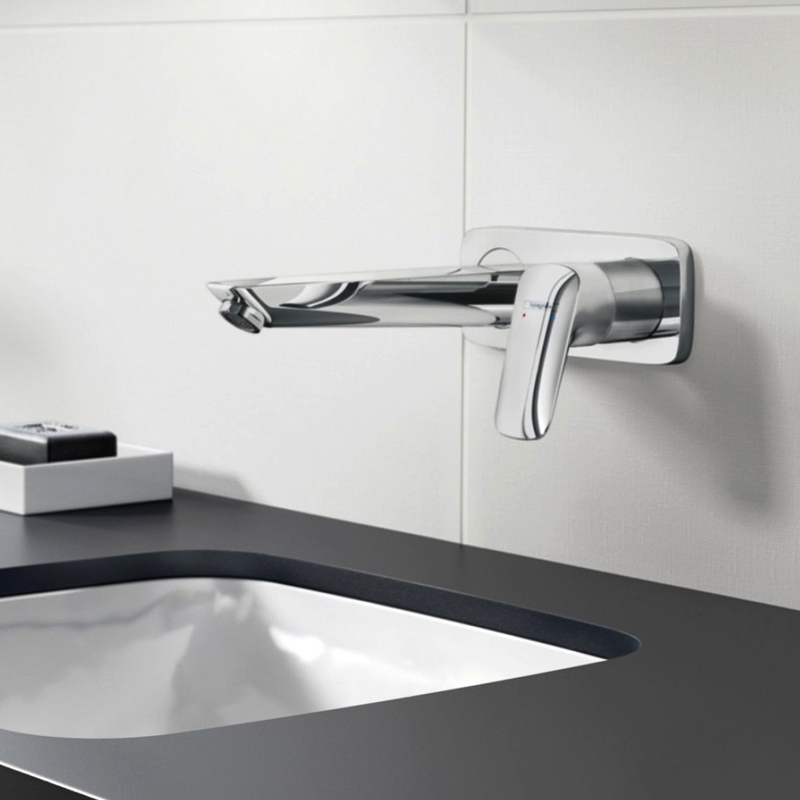 Baterie pentru lavoar Hansgrohe, Logis, cu montaj pe perete, parte vizibila, crom [2]