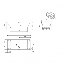 Cada dreptunghiulara, Kolpasan, Elektra-SP-D, montaj pe dreapta, 185 x 85 cm, alb [2]