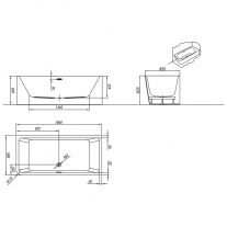 Cada dreptunghiulara, Kolpasan, Elektra-SP-L, montaj pe stanga, 185 x 85 cm, alb [2]
