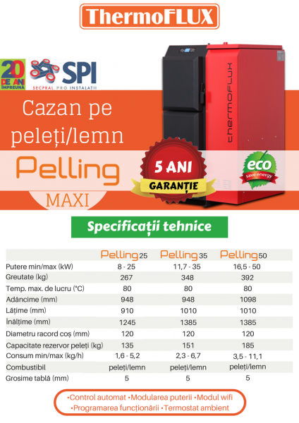 Cazan pe peleți și lemn ThermoFLUX Pelling MAXI 35 - 35 kW - Versatilitate și eficiență [2]