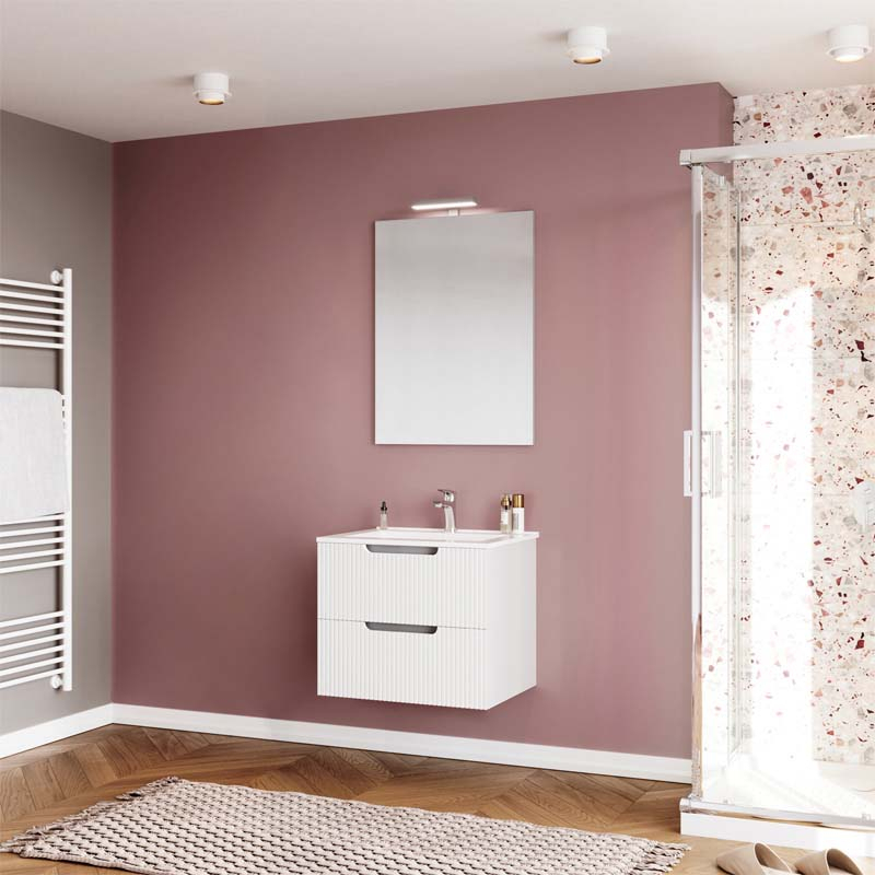 Set mobilier riflat cu lavoar Fluminia Malta 60 cm alb cu sertare Soft Close [3]