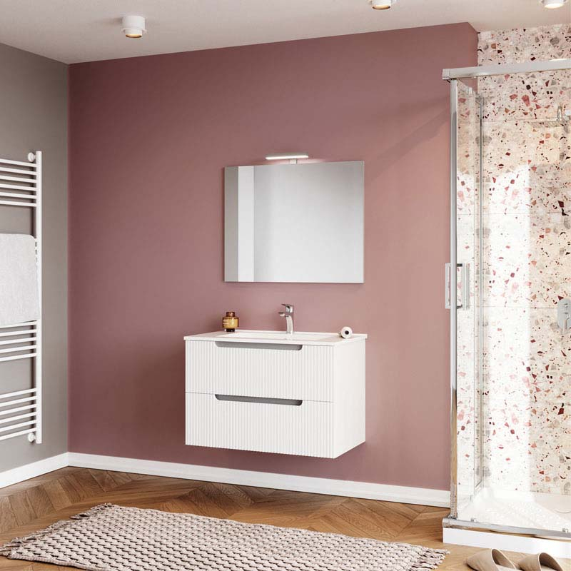 Set mobilier riflat cu lavoar Fluminia Malta 80 cm alb cu sertare Soft Close [3]