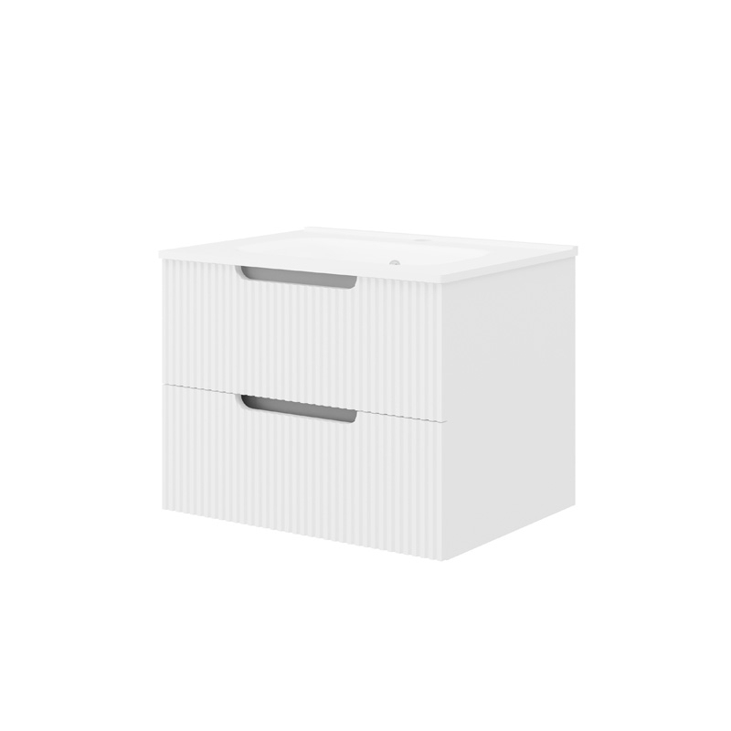 Set mobilier riflat cu lavoar Fluminia Malta 80 cm alb cu sertare Soft Close [1]