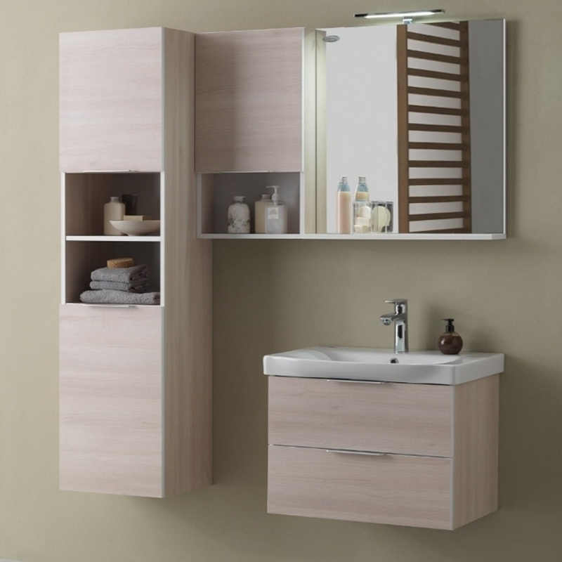 Set mobilier suspendat și lavoar Kolpasan Lana 65 cm lemn deschis [2]