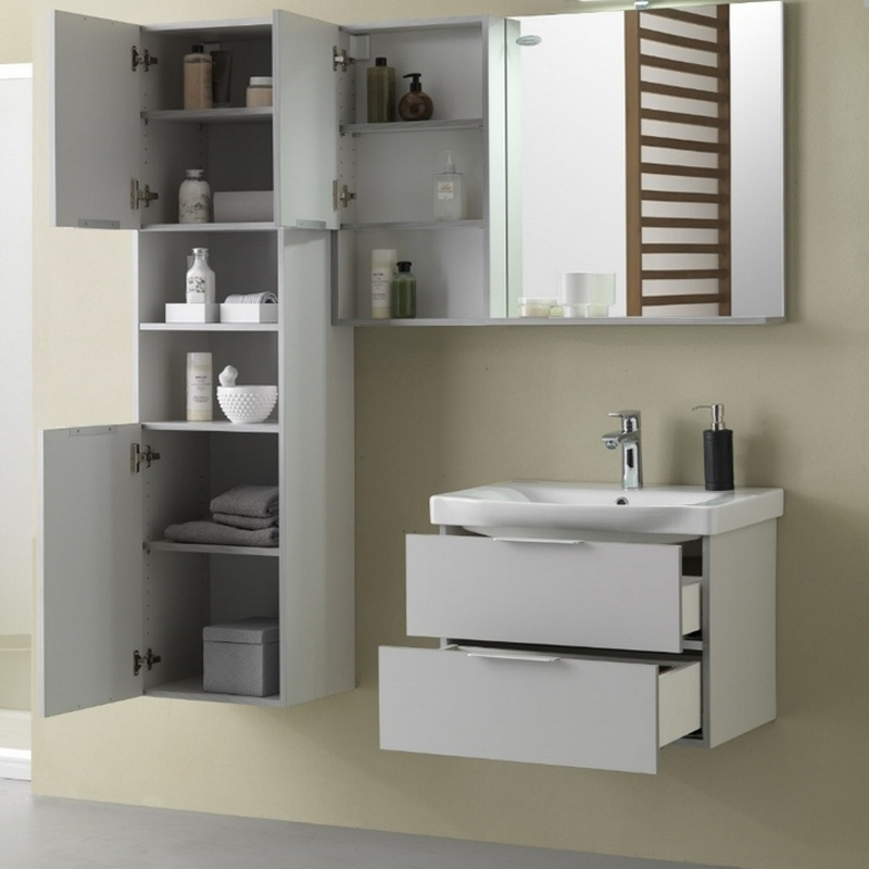 Set mobilier suspendat și lavoar Kolpasan Lana 80 cm gri deschis [3]
