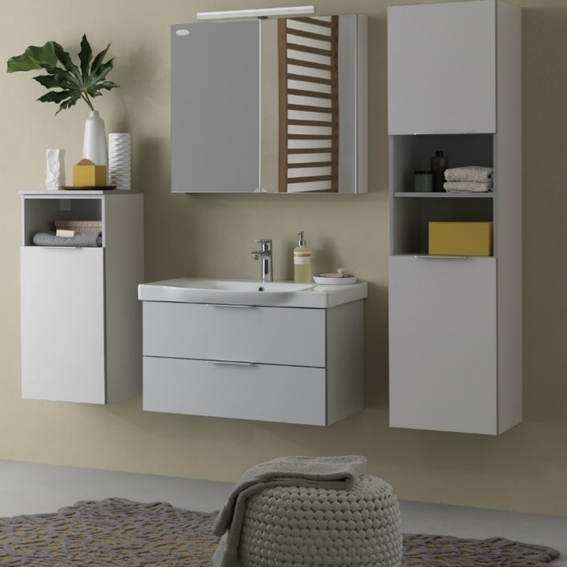 Set mobilier suspendat și lavoar Kolpasan Lana 80 cm gri deschis [2]