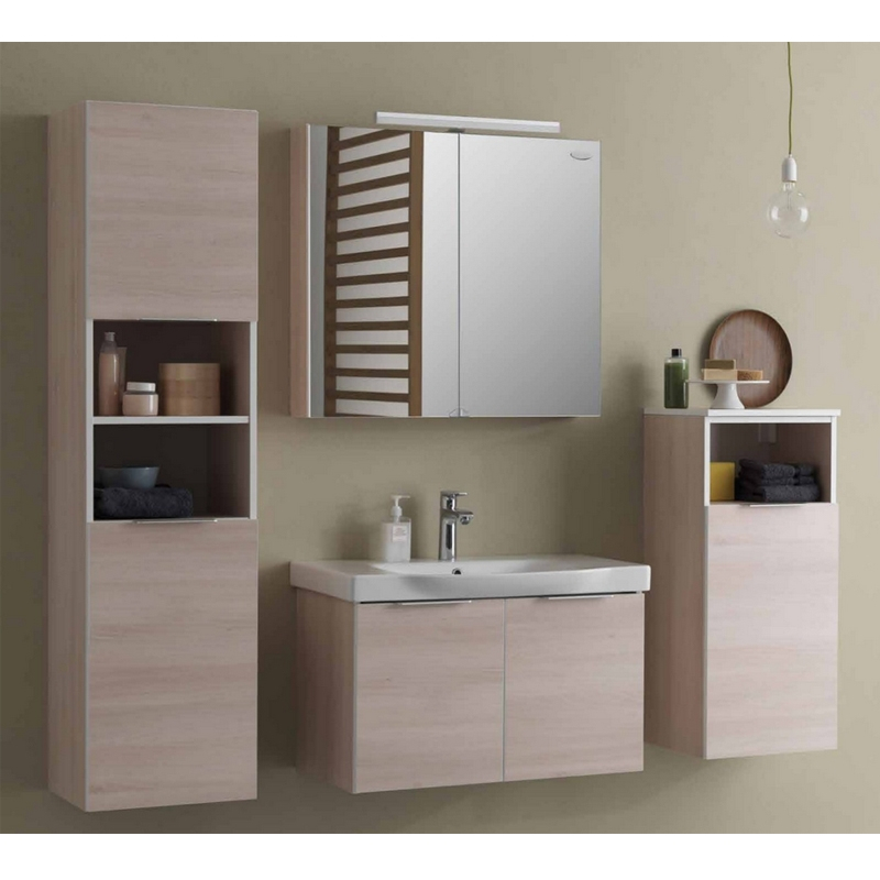 Set mobilier suspendat și lavoar Kolpasan Lana 80 cm lemn deschis [2]