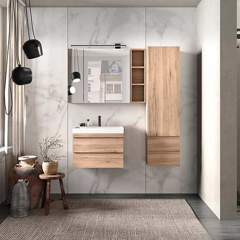 Set mobilier suspendat și lavoar Kolpasan Naomi 60 cm stejar deschis [2]