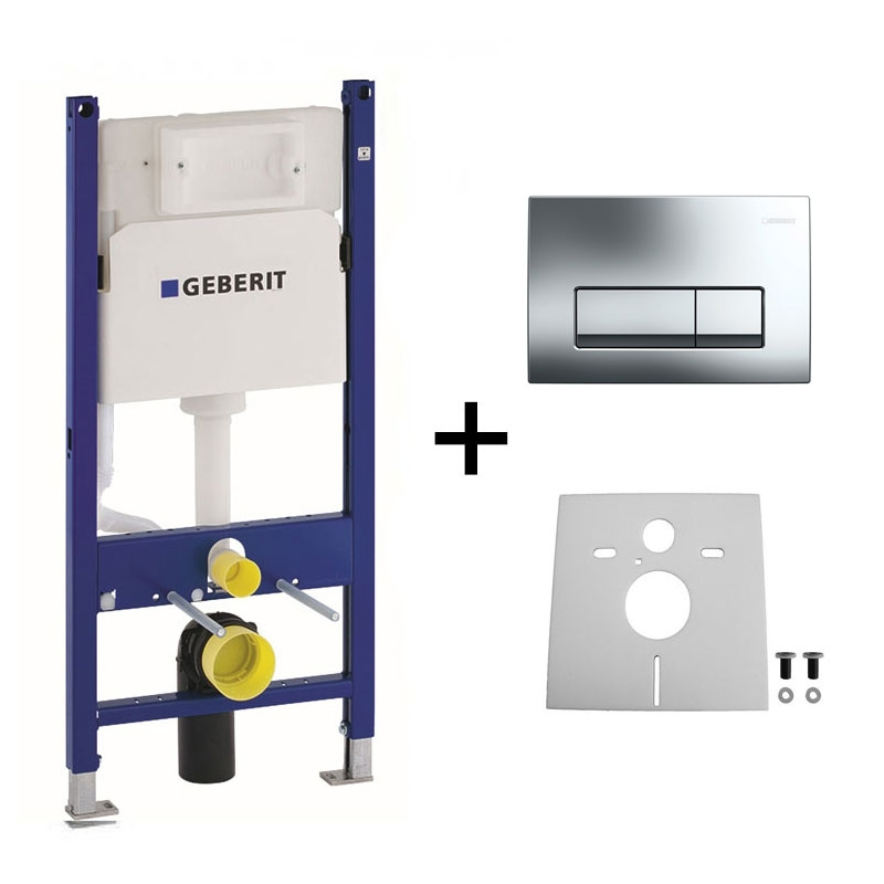 Set rezervor incastrat Geberit, Duofix, cu set fixare si clapeta crom lucios, Delta 51, pentru vas WC suspendat [1]