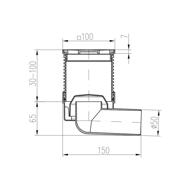 Sifon de pardoseala MCH cu iesire orizontala DN 50/H reglabil otel inox [2]