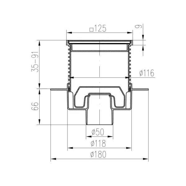 Sifon de pardoseala MCH Neptun cu iesire verticala DN 50/H reglabil, rectangular, cu guler/flansa [2]