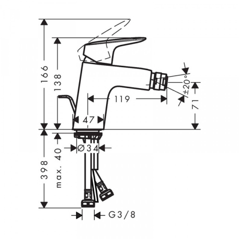 Baterie bideu Hansgrohe, Logis, cu ventil, crom [2]