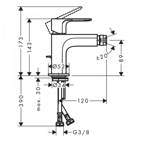 Baterie de bideu, Hansgrohe, Rebris E, cu ventil, crom [1]