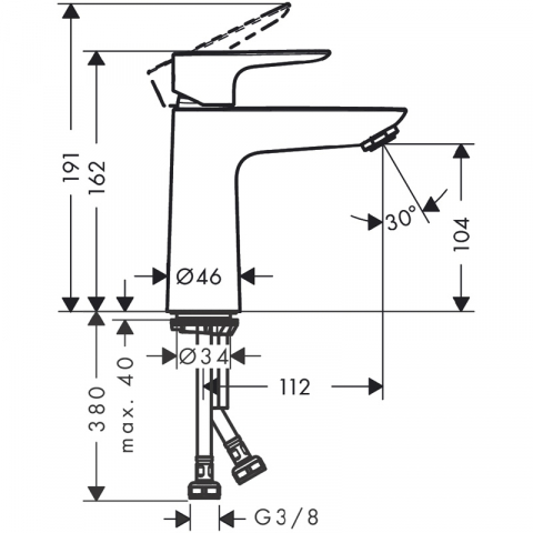 Baterie de lavoar cu ventil, Hansgrohe, Talis E 110, Crom [1]