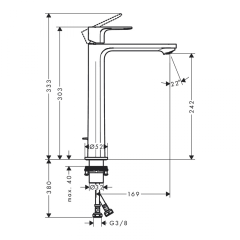 Baterie inalta de lavoar cu ventil, Hansgrohe, Rebris S 240, CoolStart, negru mat [2]