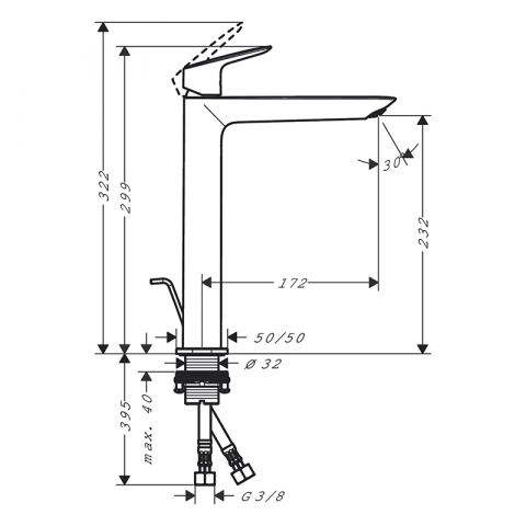 Baterie inalta de lavoar, Hansgrohe, Logis Fine 240, cu ventil, negru mat [1]