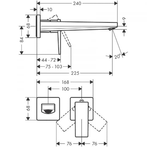 Baterie lavoar cu montaj pe perete, Hansgrohe, Metropol, pipa 22.5 cm, crom [2]