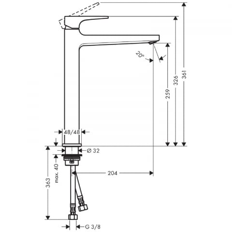 Baterie lavoar cu ventil 260, Hansgrohe, Metropol, Crom [1]