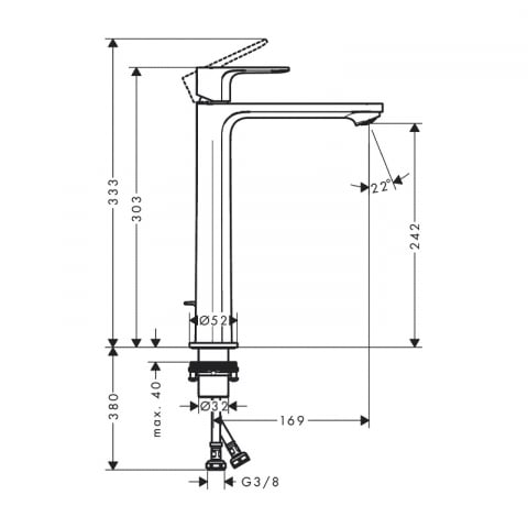 Baterie lavoar cu ventil, Hansgrohe, Rebris E 240, crom [2]