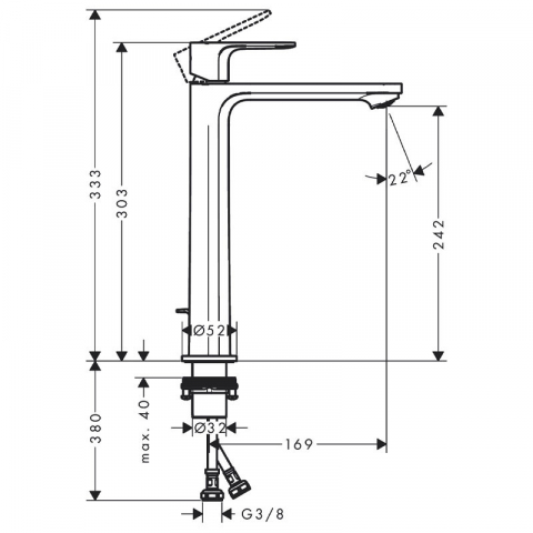 Baterie lavoar cu ventil, Hansgrohe, Rebris E 240, negru mat [2]
