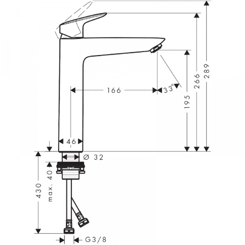 Baterie lavoar fara ventil, Hansgrohe, Logis 190, Crom [3]