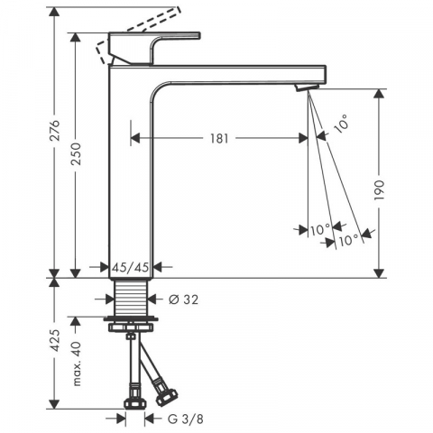 Baterie lavoar fara ventil, Hansgrohe, Vernis Shape 190, crom [1]