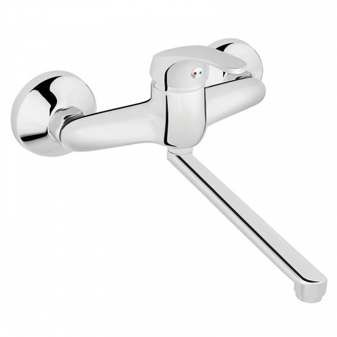 Baterii lavoar - Baterie lavoar, Ferro, Basic, cu montaj pe perete, pipa de 22 cm, crom