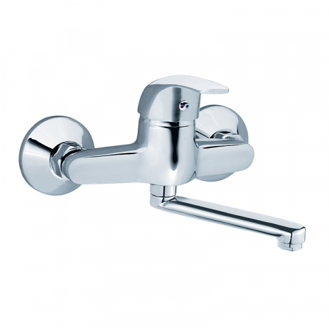 Baterii lavoar - Baterie lavoar, Ferro, Vasto, cu montaj pe perete, pipa 15 cm, crom