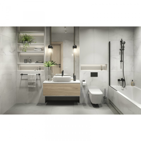 Baterie lavoar, Ferro, Vitto Verdeline, cu ventil, negru mat [1]