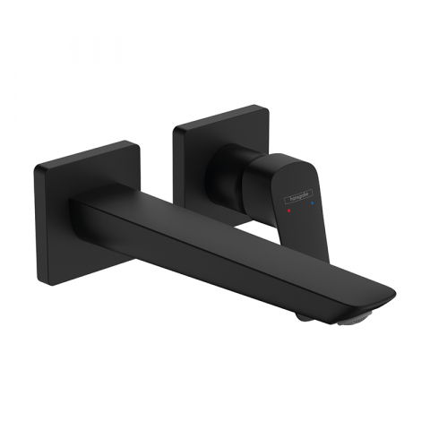 Baterii lavoar - Baterie lavoar, Hansgrohe, Logis, cu montaj pe perete, cu pipa 20,6 cm si ventil, negru mat