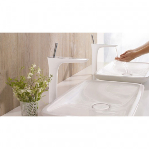 Baterie lavoar Hansgrohe, PuraVida 200, cu ventil click-clack, mâner joystick, alb/crom [1]