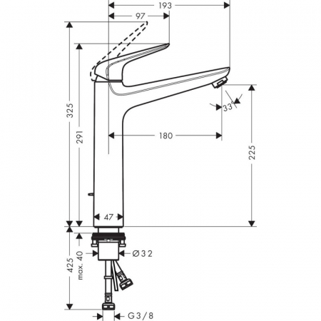 Baterie lavoar Hansgrohe, Novus, fara ventil, crom [2]