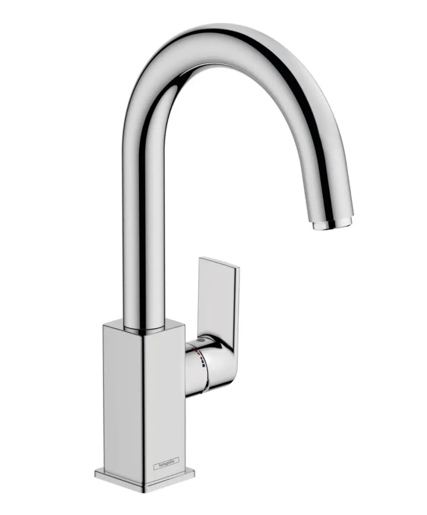 Baterii lavoar - Baterie lavoar hansgrohe Vernis Shape 71564000, crom, cu pipă rotativă și evacuare