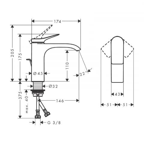 Baterie lavoar, Hansgrohe, Vivenis 110, crom [2]