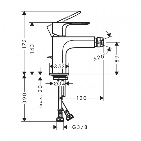 Baterie pentru bideu, Hansgrohe, Rebris S, negru mat [1]