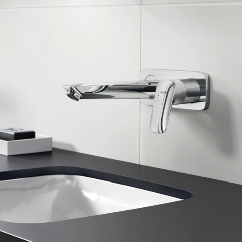 Baterie pentru lavoar Hansgrohe, Logis, cu montaj pe perete, parte vizibila, crom [1]