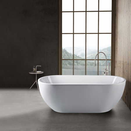 Cazi freestanding - Cada freestanding Florida Aura - Design oval modern, alb, cu instalație completă