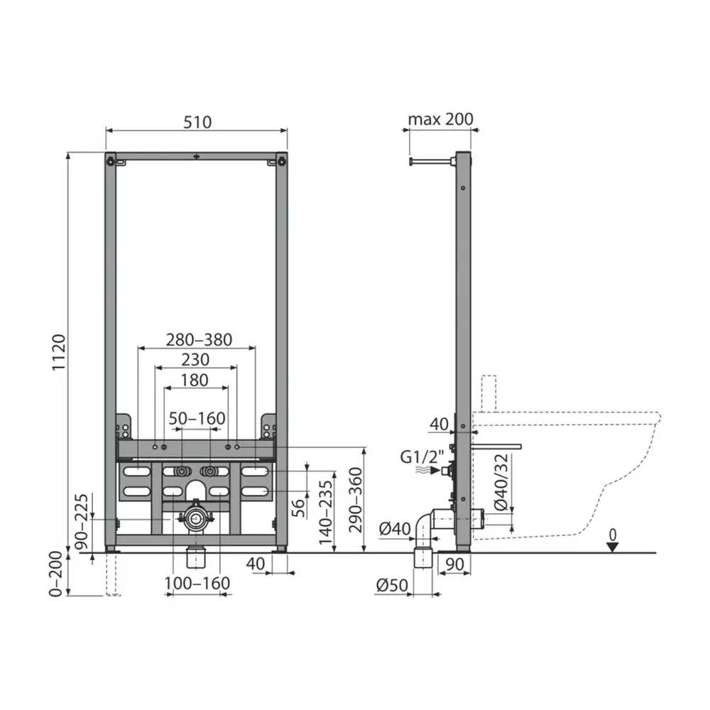 Cadru montaj bideu Alca A105/1120, metal, 112 x 51 x 20 cm [1]