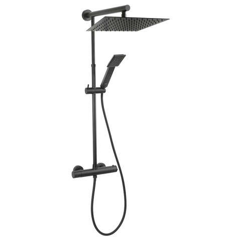 Coloane de dus - Coloană de duș Ferro Trevi Square Black cu baterie termostatată, negru mat