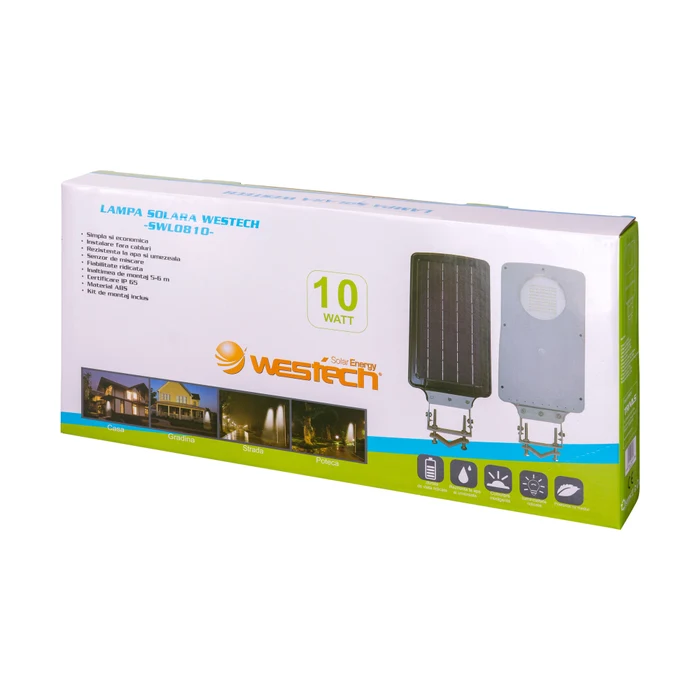 Corp de iluminat solar stradal LED Westech SWL0810, 10W, senzor de miscare, gri, IP65 [3]