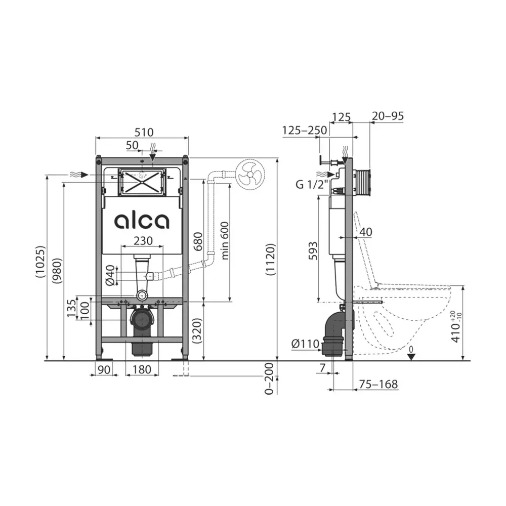 Rezervor WC cu cadru incastrat Alcadrain Sadromodul AM101/1120 pentru instalari uscate [1]